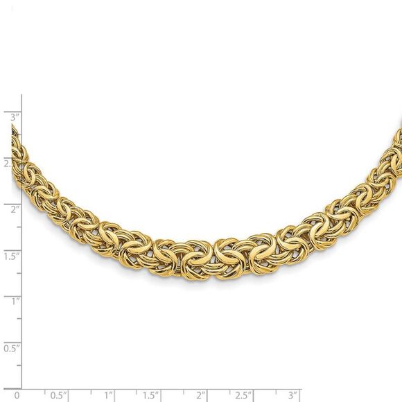 10mm 14K Yellow Gold Graduated Byzantine Chain Necklace, 17.25 Inch - Picture 3 of 5